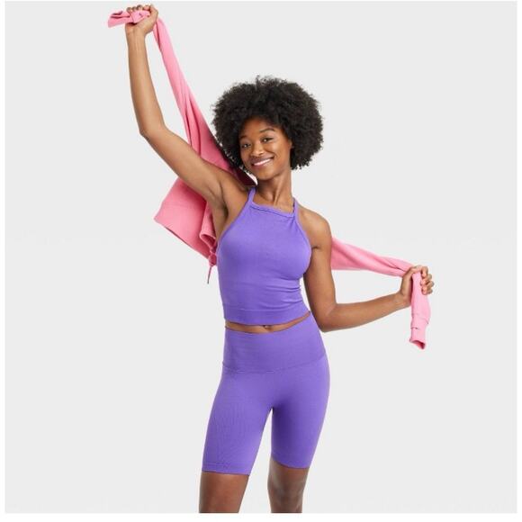 All In Motion Women's Seamless High Rise Rib Bike Shorts 6" Purple Size S - Picture 1 of 6